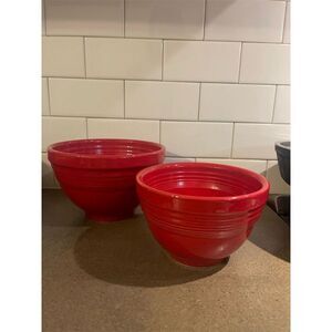 Homer Laughlin Fiesta Red Ceramic Mixing Bowl Set 2-Piece 8" Kitchen Decor